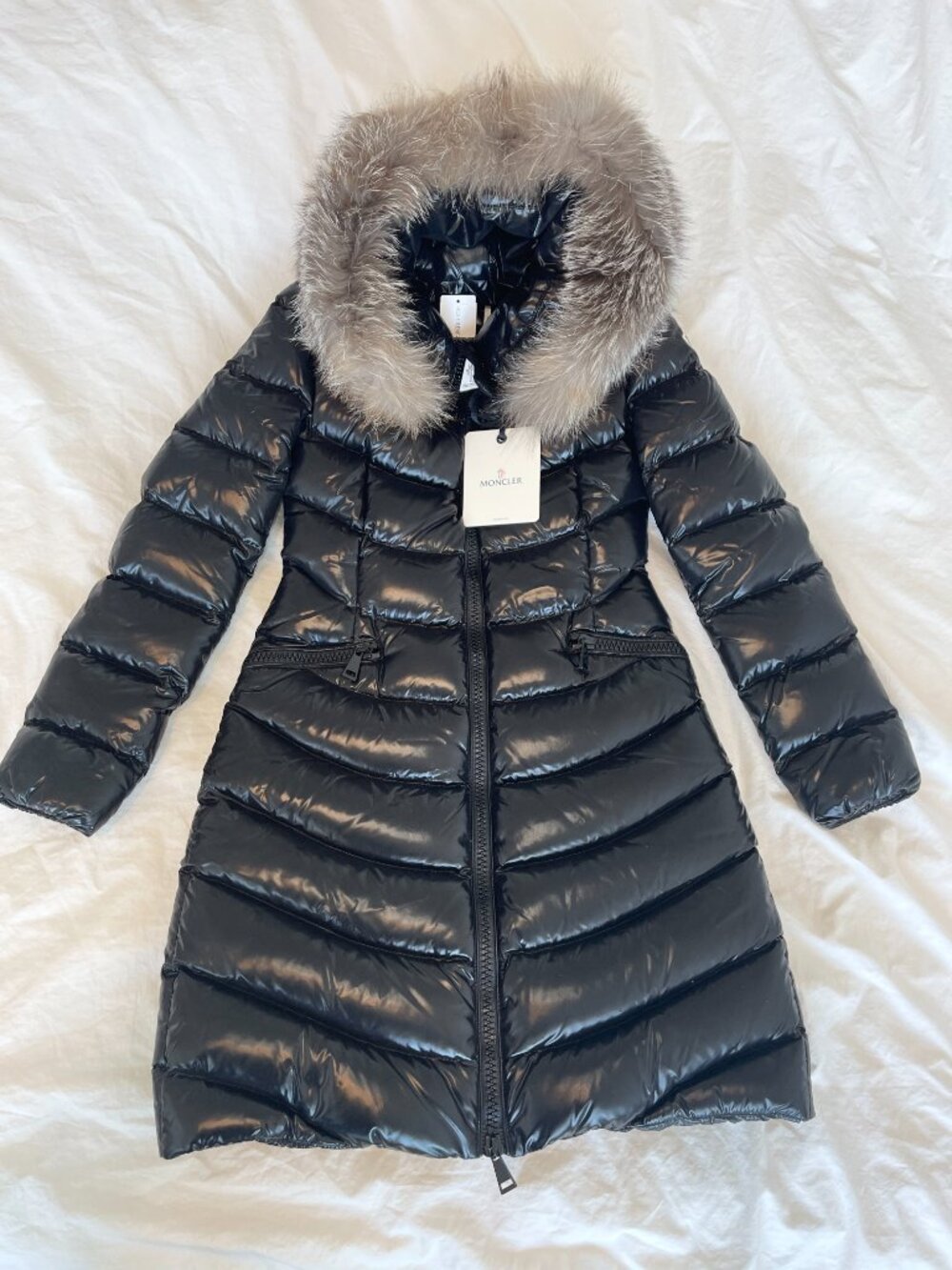 NWT Moncler Women Fox Fur Trim-Hoodie Long Sleeve Full Zip Puffer Jacket US-XS